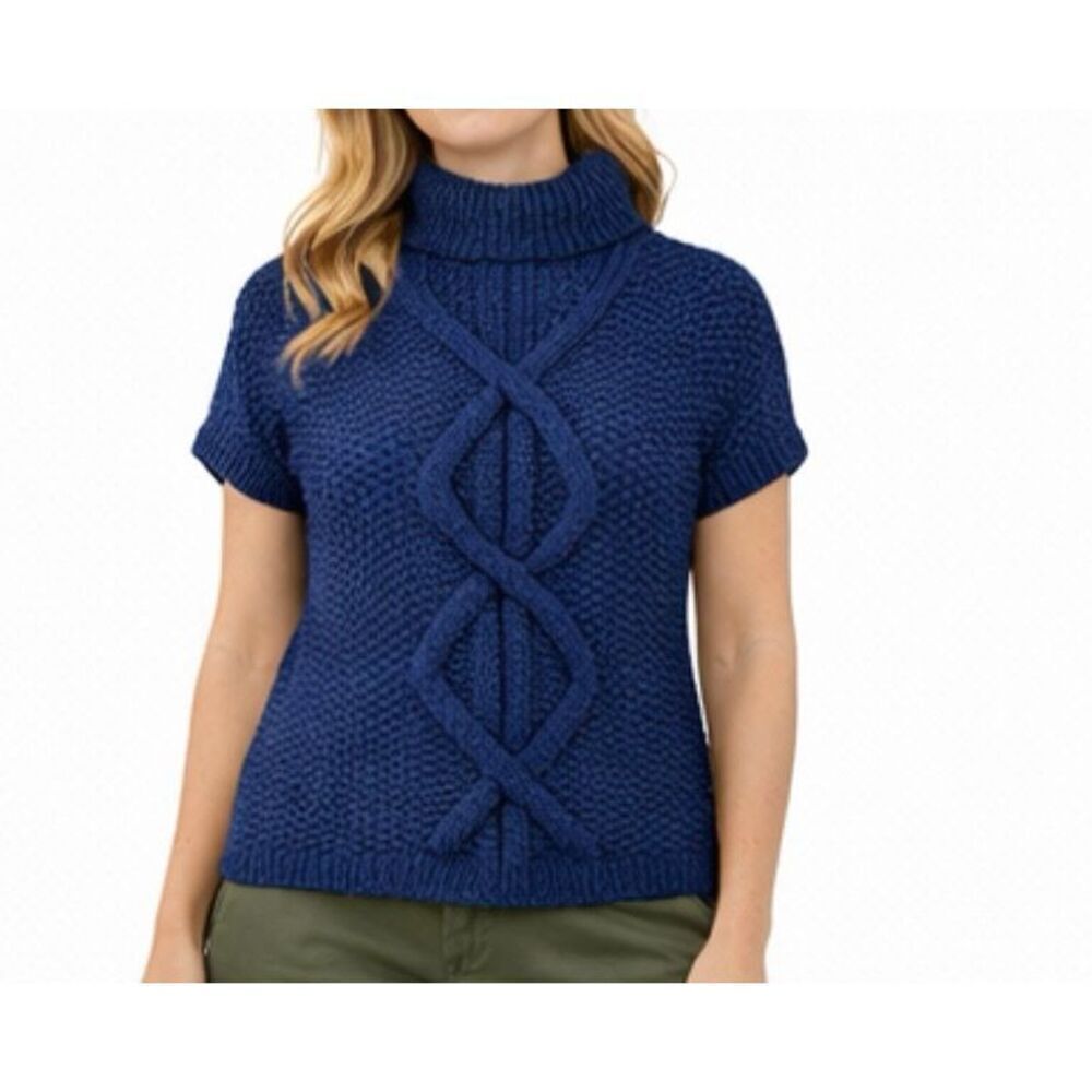 Magaschoni navy chunky knit short sleeve sweater M